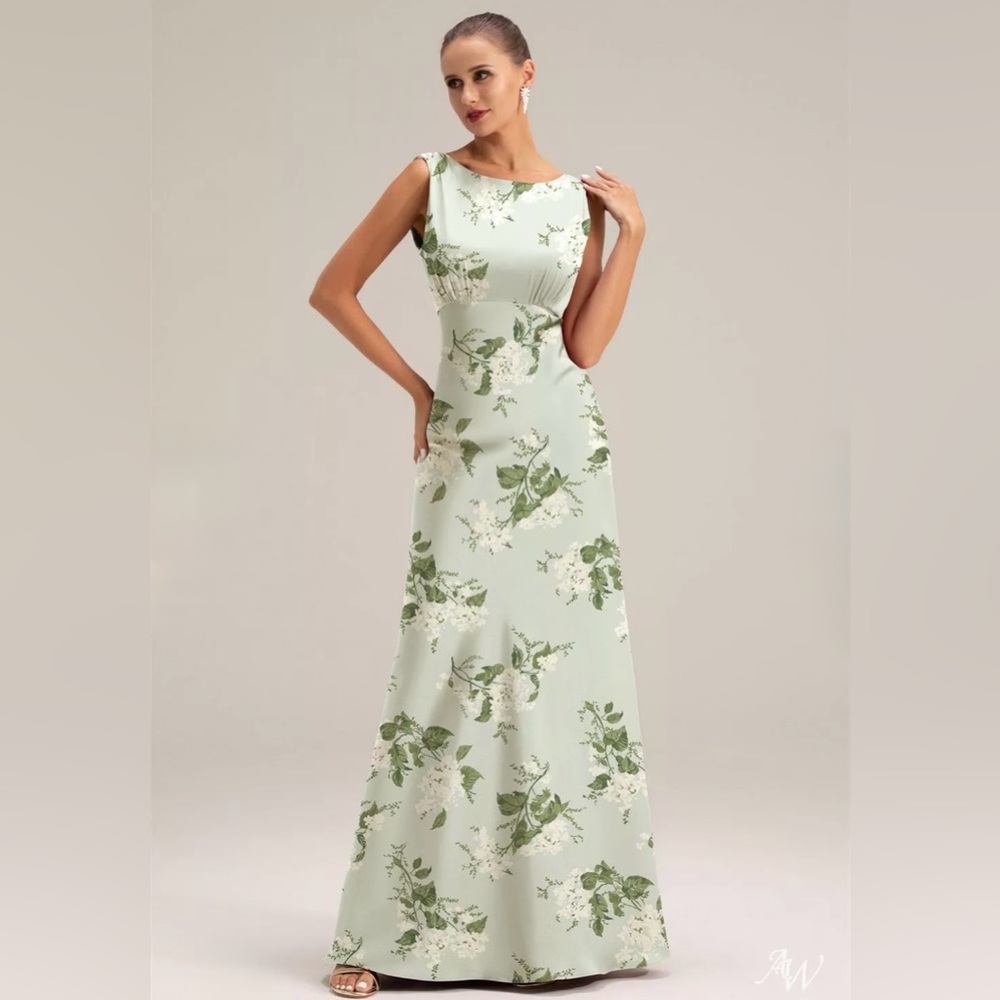 NWOT AW BRIDAL SZ 10 sage garden floral wedding formal party maxi dress NEWOT